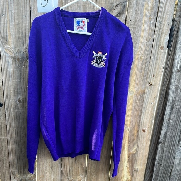 Vintage Other - Vtg 90s Colorado Rockies Purple Knit V-Neck Sweater Mens XL Retro MLB Baseball